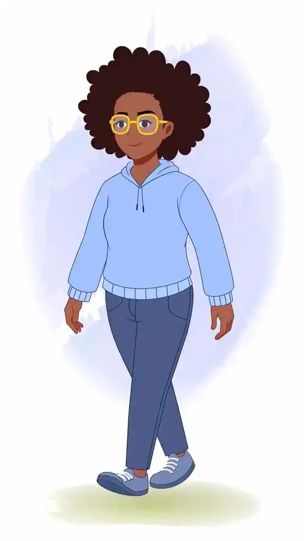 2D African woman cartoon character walk cycle pose animated vector illustration