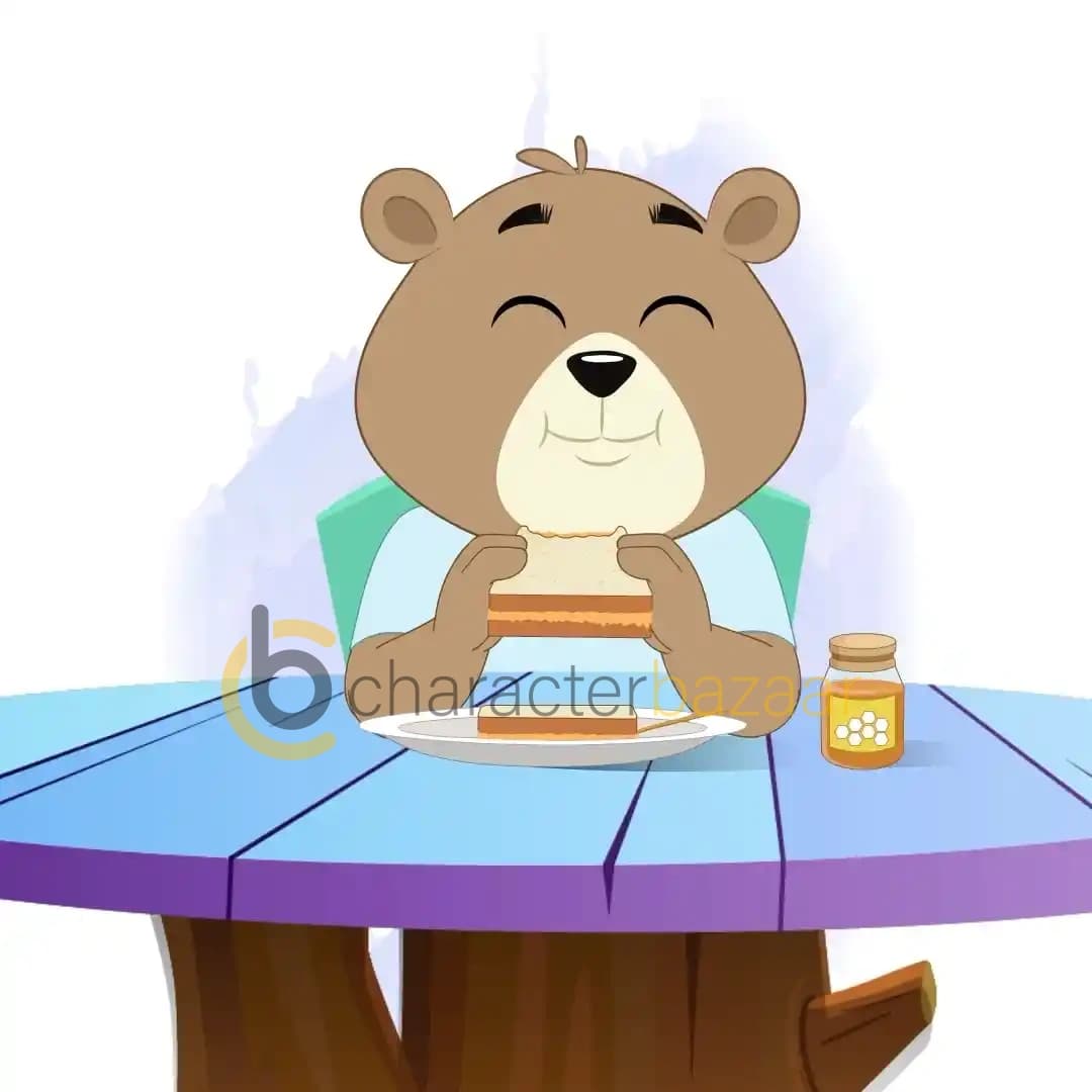 A Cute Bear Eating Sandwich Animated Vector Cartoon Character AKA Bittu the bear