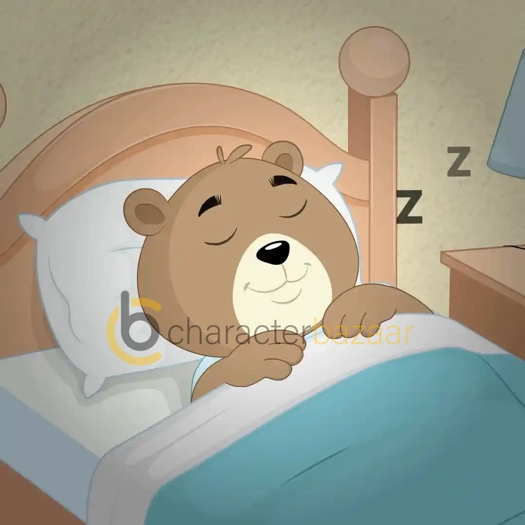 A Cute Bear Sleeping in Bed Animated Vector Cartoon Character AKA Bittu the bear