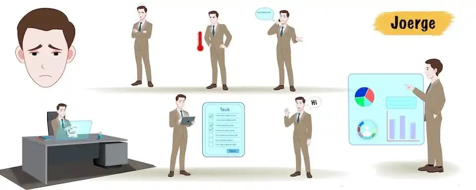 Businessman character animated vector cartoon character model sheet AKA Joerge