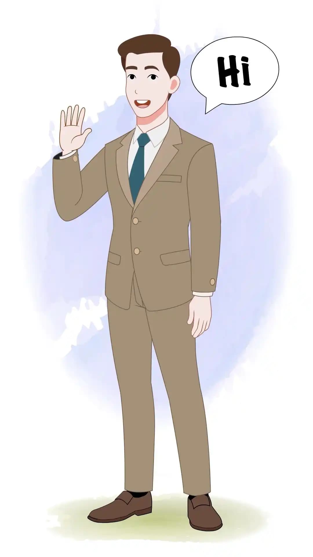 Businessman waving hand and saying hi Animated Vector Cartoon Character AKA Joerge