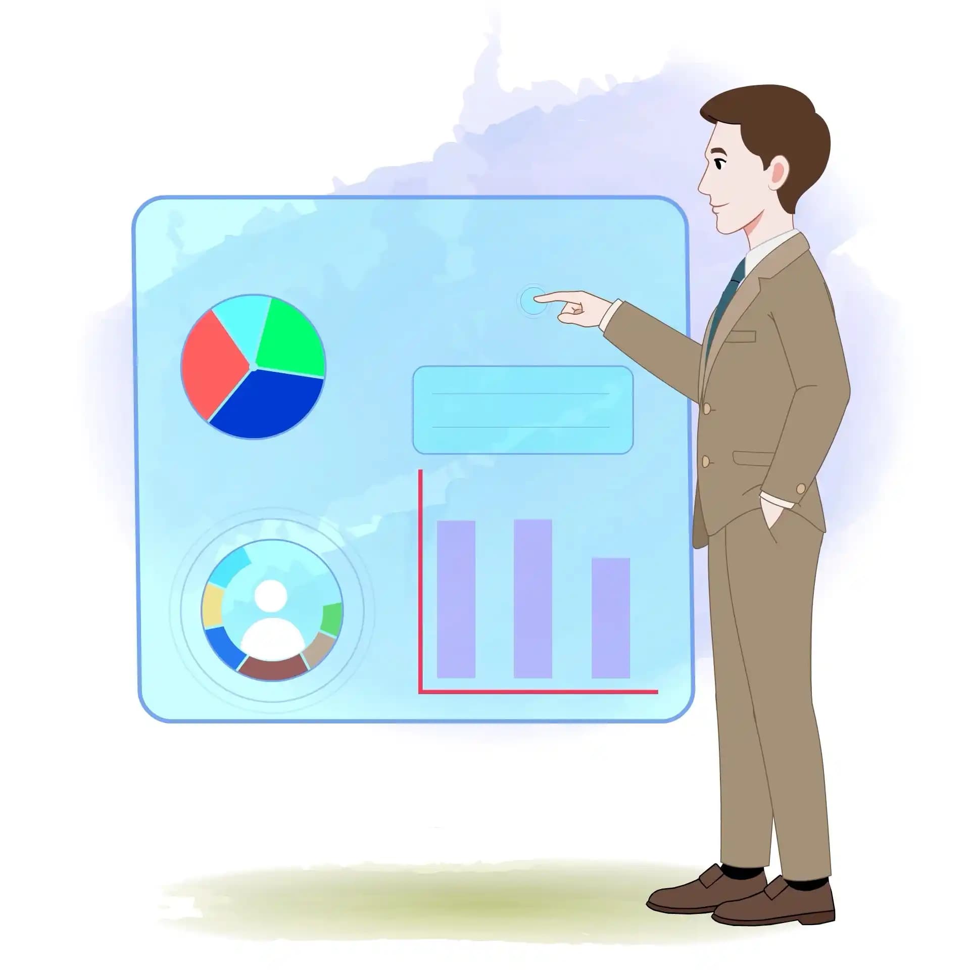 Businessman Giving Presentation with Data Charts Animated Vector Cartoon Character AKA Joerge