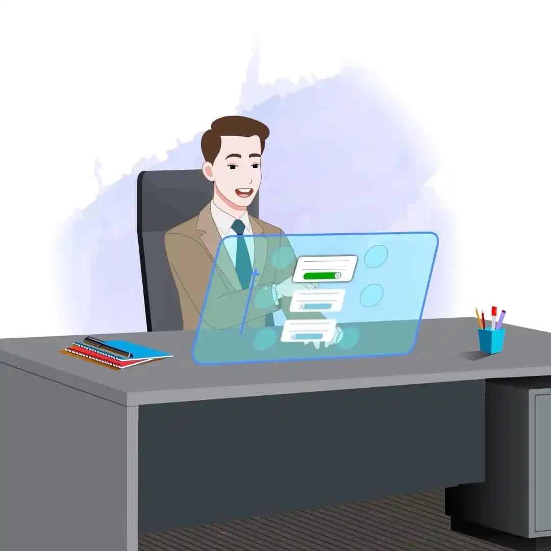 Businessman Working at Desk with Digital Screen Animated Vector Cartoon Character AKA Joerge