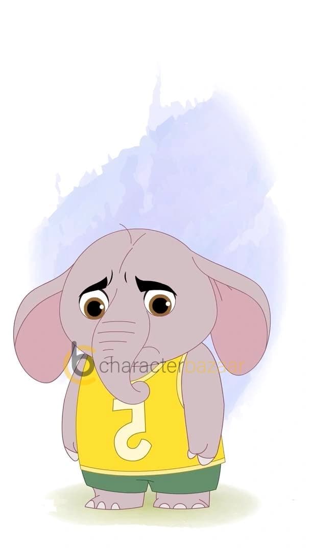A sad baby elephant animated vector cartoon character AKA Bunty The Elephant