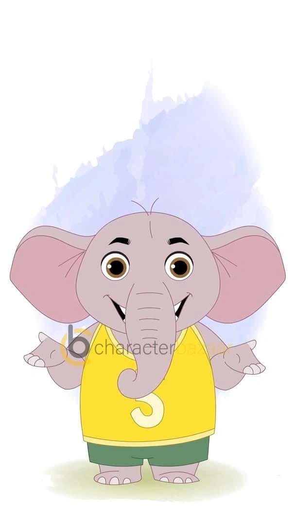 A 2d animated baby elephant talking pose vector cartoon character AKA Bunty The Elephant
