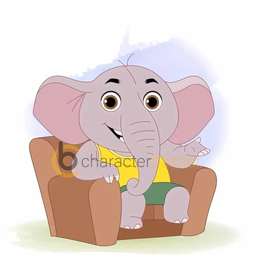 A Baby elephant sitting on sofa animated vector cartoon character AKA Bunty The Elephant