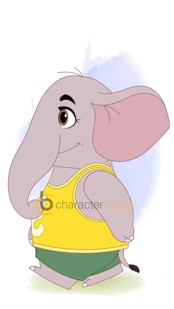 A Baby elephant side walking animated vector cartoon character AKA Bunty The Elephant