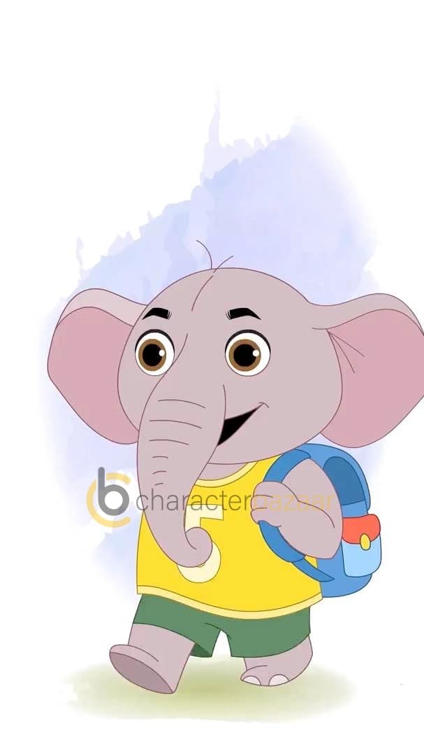 A Baby elephant walking with school bag animated vector cartoon character AKA Bunty The Elephant