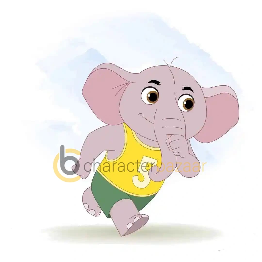 A Baby elephant running animated vector cartoon character AKA Bunty The Elephant