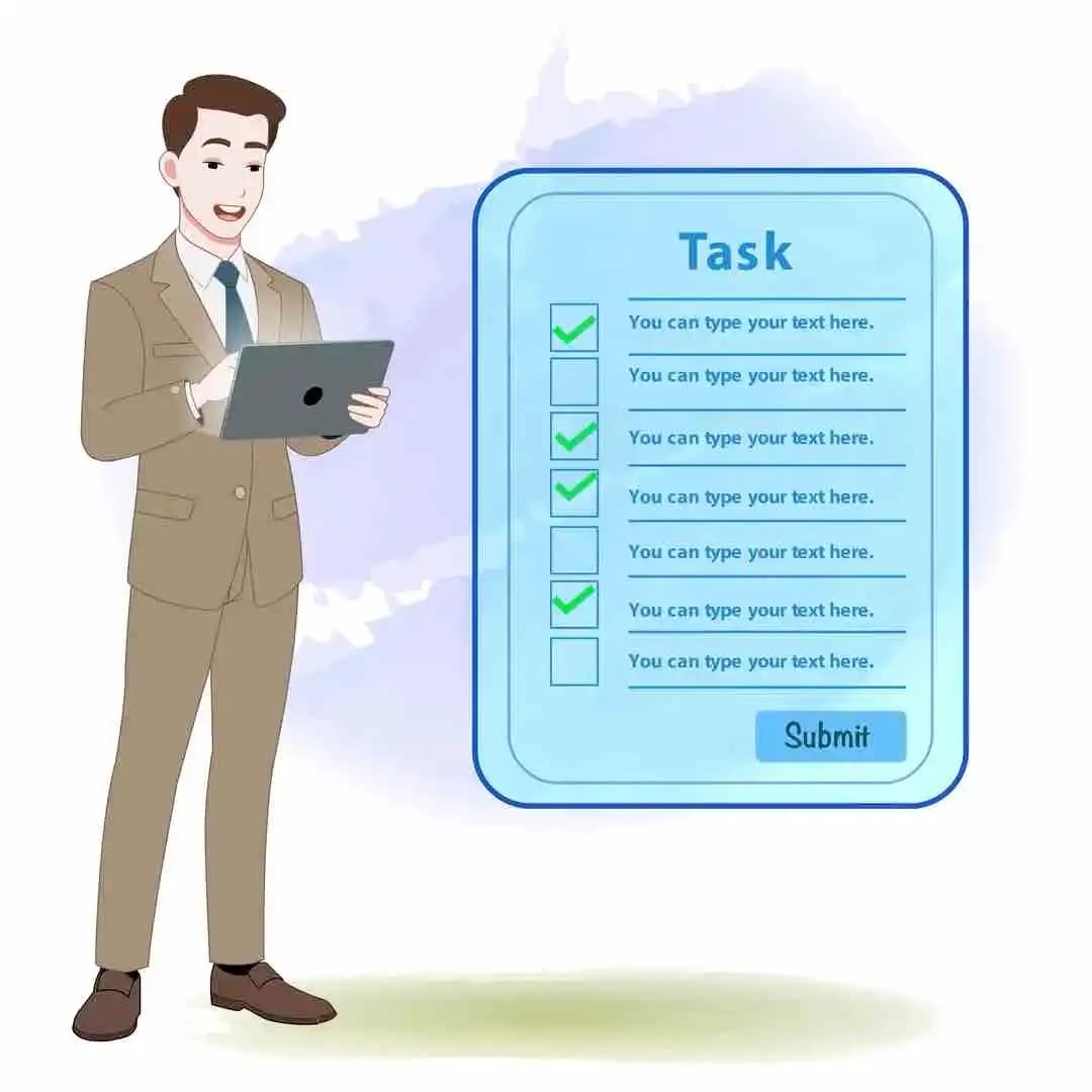 Businessman Using Tablet with Task Checklist Animated Vector Cartoon Character AKA Joerge
