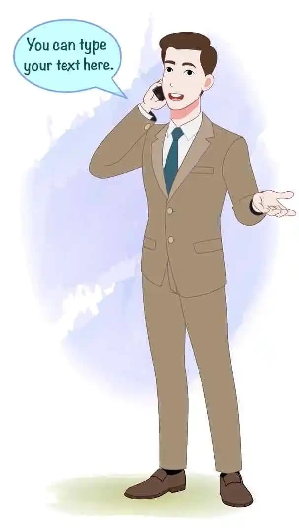 Businessman Talking on Phone with Speech Bubble Animated Vector Cartoon Character AKA Joerge