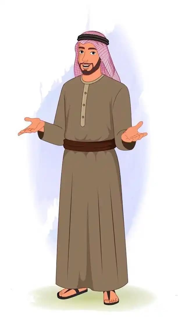 A middle eastern arab sheikh animated talking pose vector cartoon character AKA Rehmaan