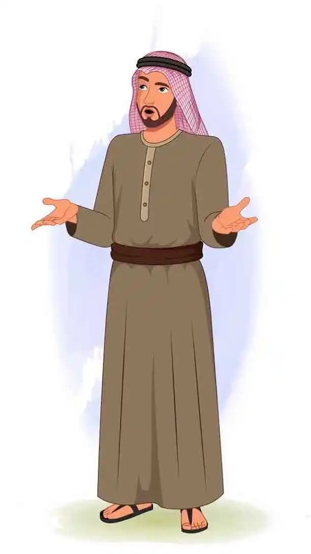 A middle eastern arab sheikh animated confused pose vector cartoon character AKA Rehmaan
