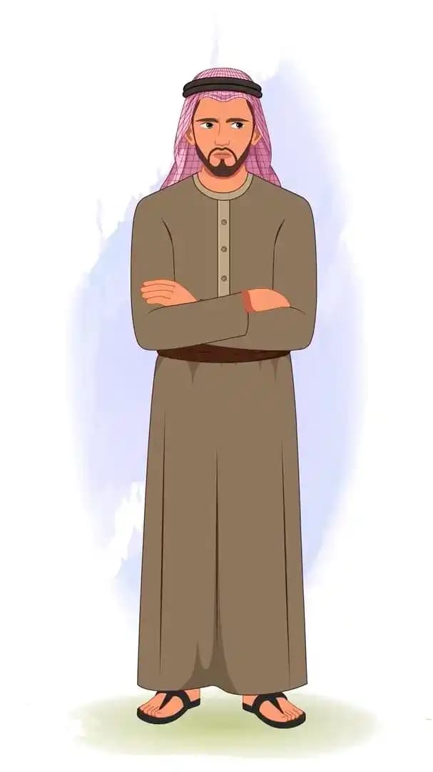 A middle eastern arab sheikh animated annoyed pose vector cartoon character AKA Rehmaan