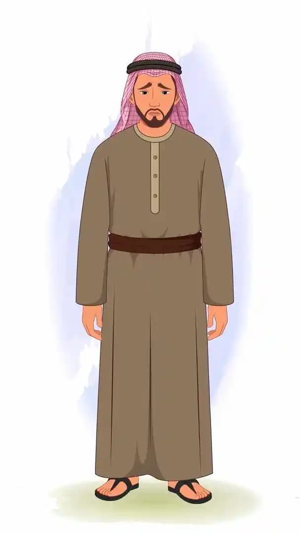 A middle eastern arab sheikh animated sad pose vector cartoon character AKA Rehmaan