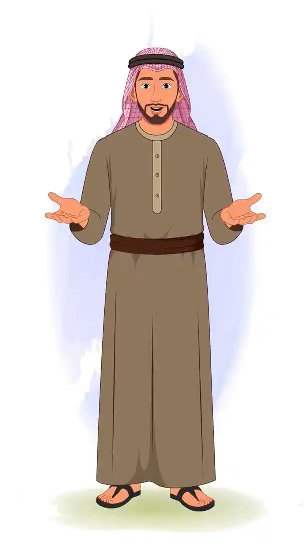 A middle eastern arab sheikh talking animated vector cartoon character AKA Rehmaan