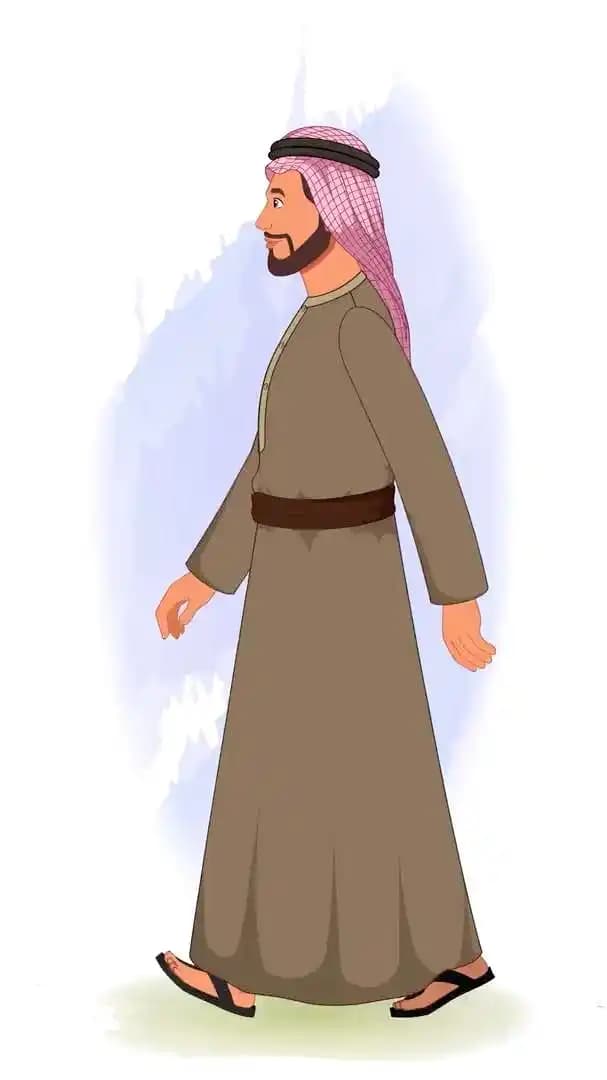 A middle eastern arab sheikh animated side walk cycle vector cartoon character AKA Rehmaan
