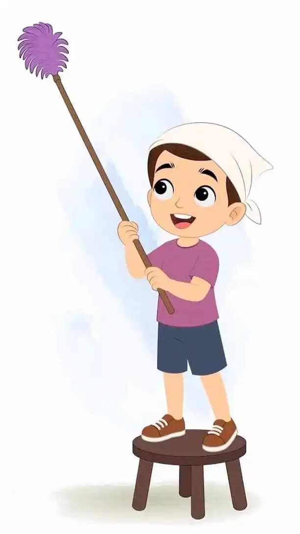 Cartoon kid cleaning animated vector cartoon character