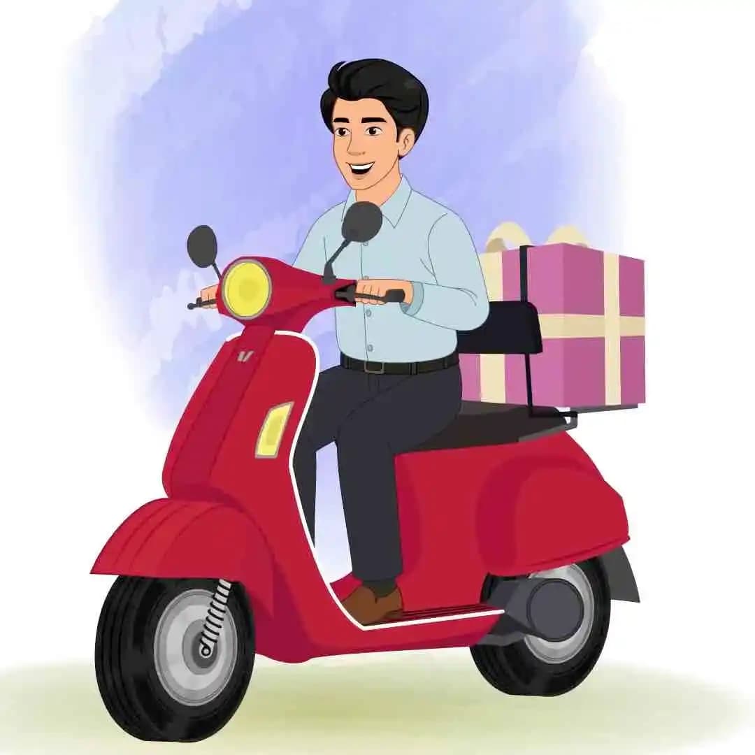 Indian man riding scooter with gift box animated vector cartoon character