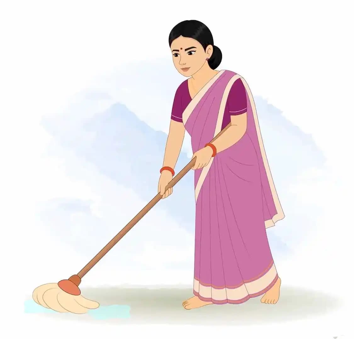 Indian woman mopping animated vector cartoon character