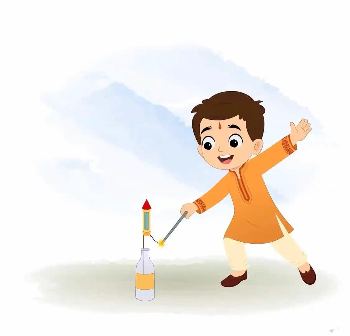 A little boy rocket firecracker celebration Diwali animated vector cartoon character