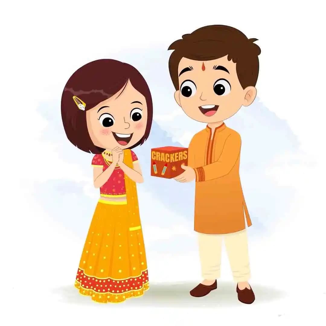 Kids sharing crackers animated vector cartoon character