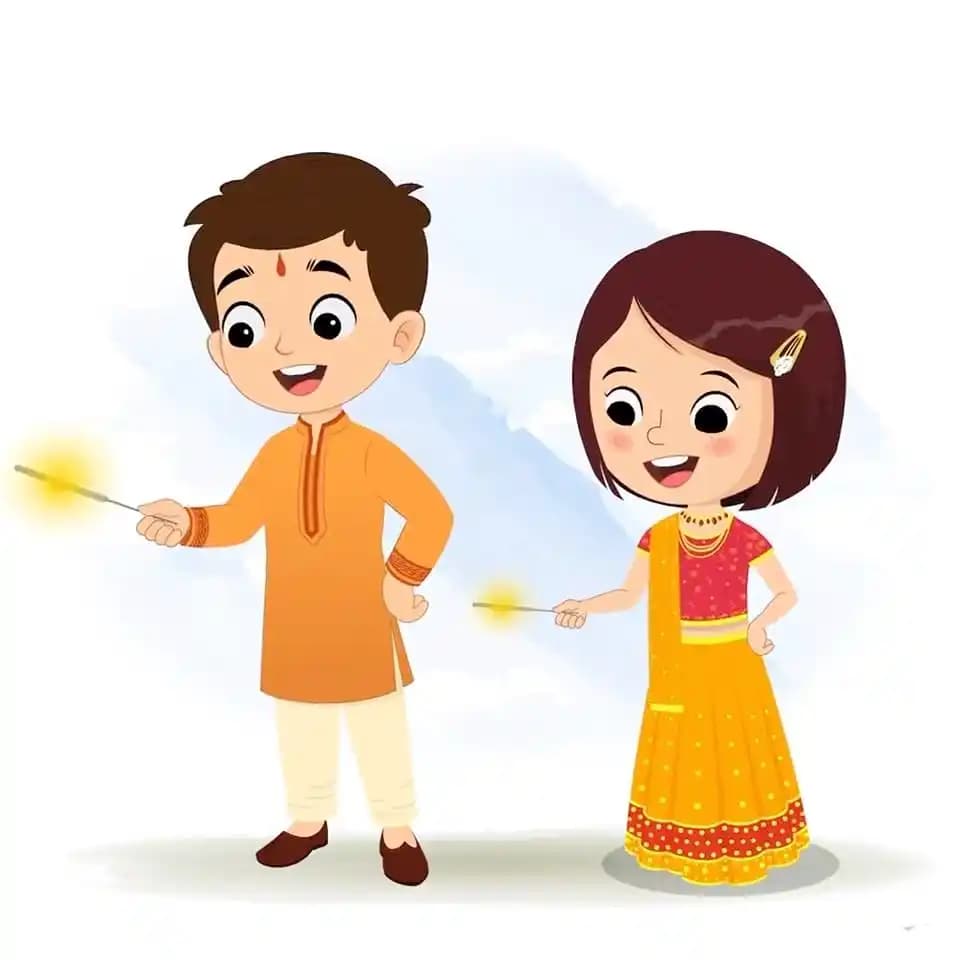 Kids playing with sparklers animated vector cartoon character