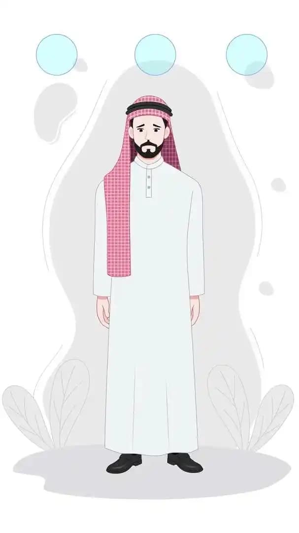 An Arab man animated sad pose vector cartoon character AKA Malik