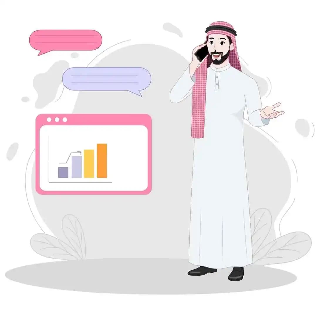 An Arab man animated vector cartoon character talking on phone AKA Malik