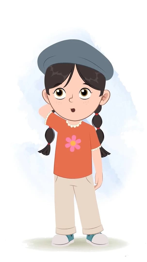 A confused cute girl animated cartoon character aka maya