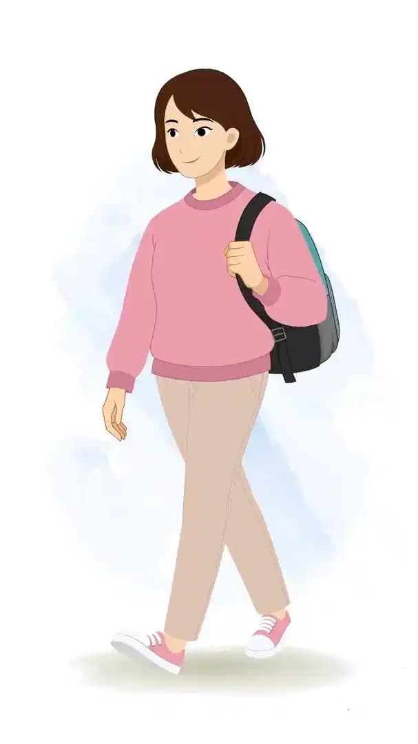 A cheerful female character animated walk cycle with bag cartoon vector AKA Sonam