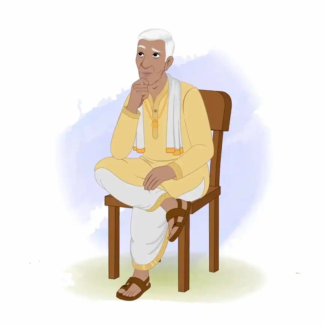 An Indian man village doctor character thinking while sitting animation vector AKA Kamal Singh
