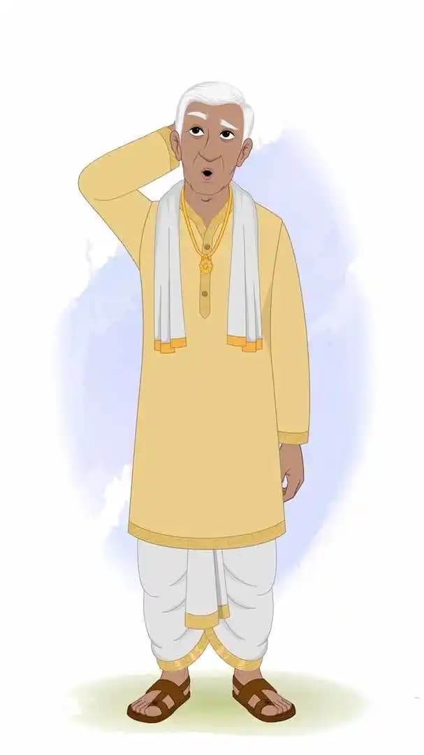 An Indian man village doctor animated confused pose character vector AKA Kamal Singh