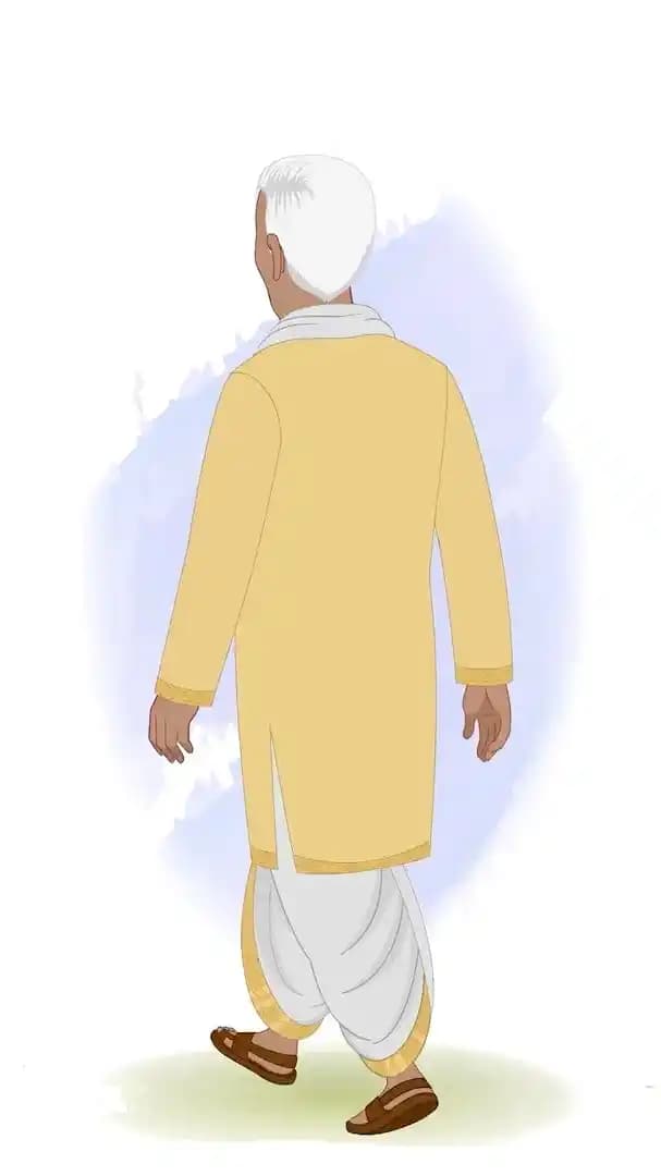 An Indian man village doctor animated walk cycle in back third view character vector AKA Kamal Singh