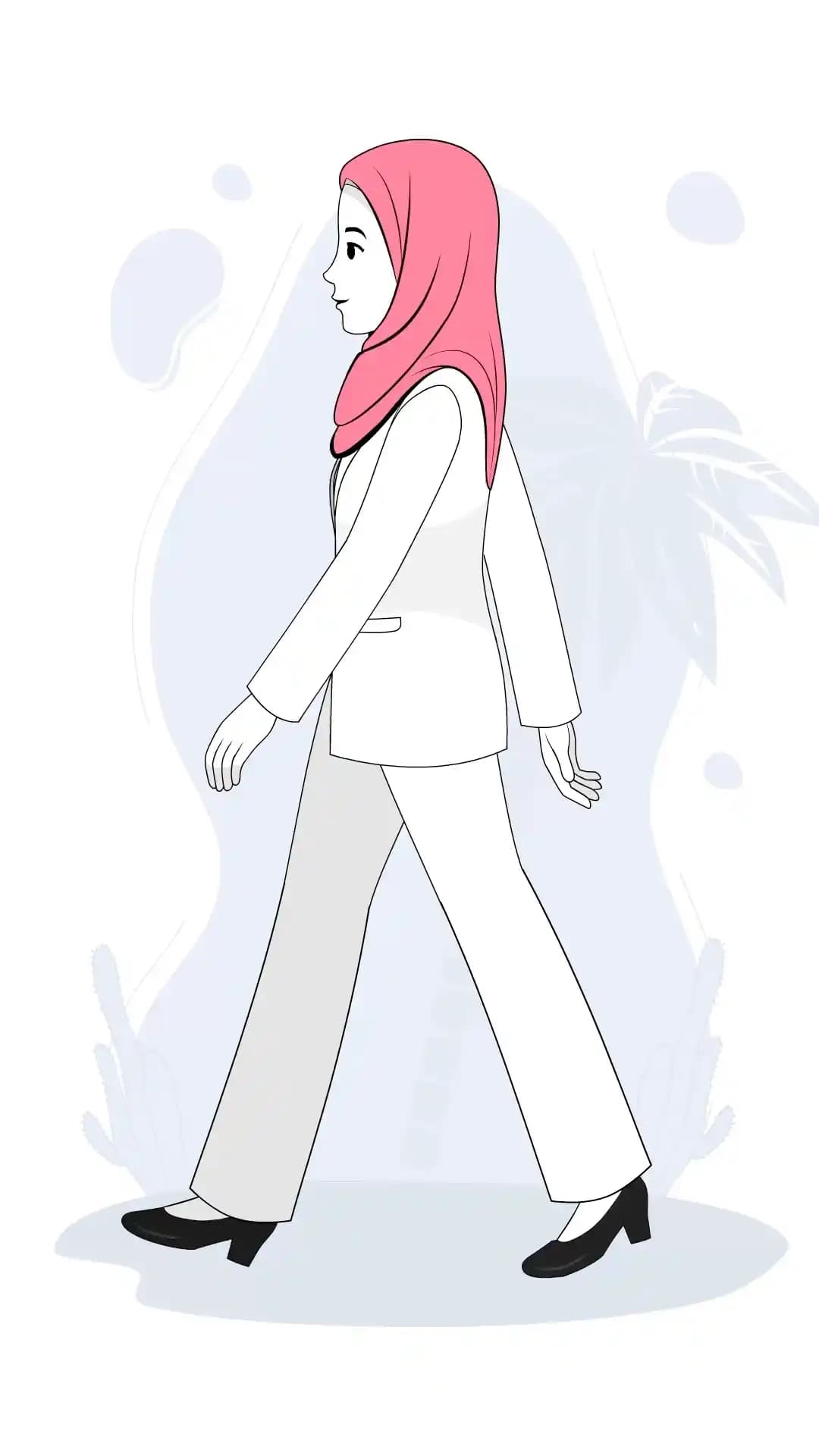 Hijab woman character side walking animated vector cartoon character AKA Ayat