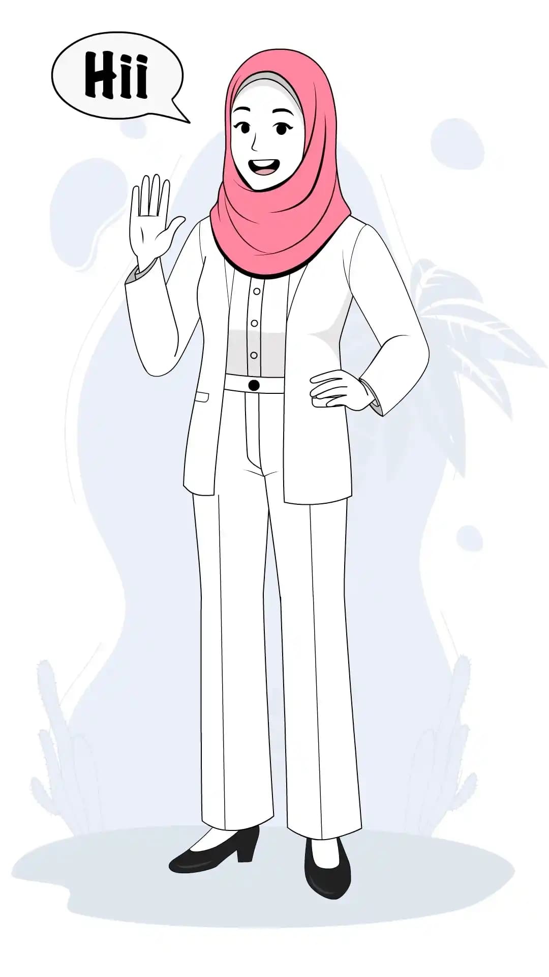 Hijab woman waving and saying hi animated vector cartoon character AKA Ayat