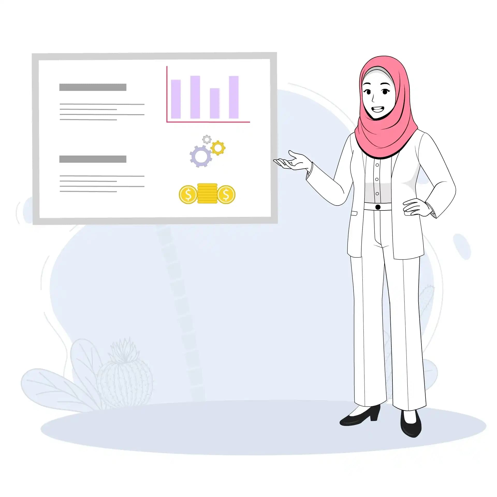 Hijab woman one third talking animated vector cartoon character AKA ayat