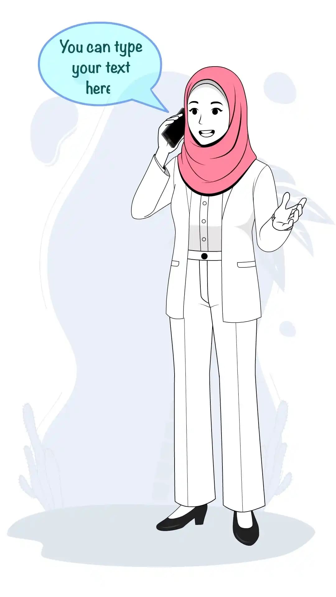 Hijab woman talking on phone animated vector cartoon character AKA Ayat
