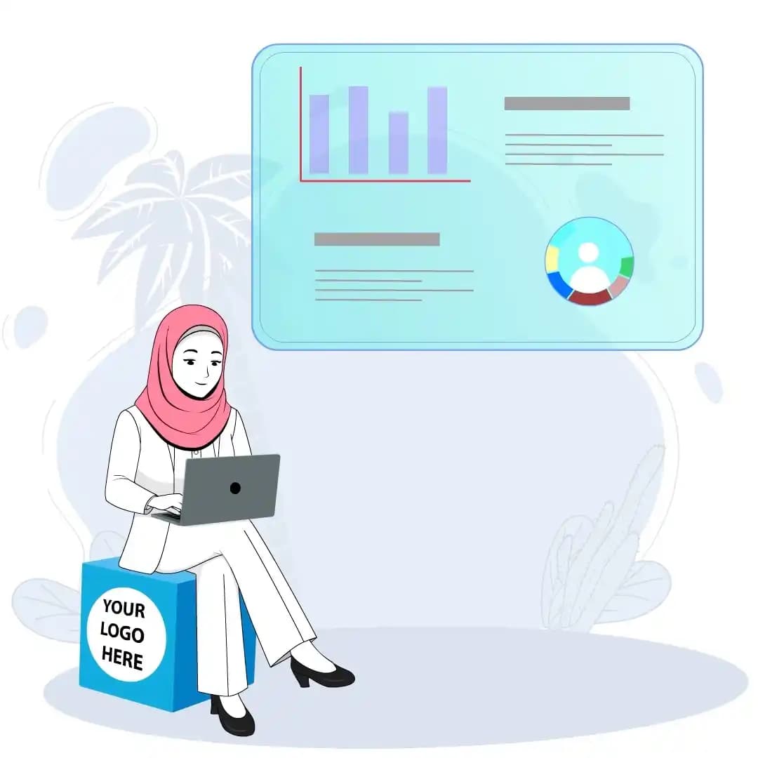Hijab woman sitting with laptop animated vector cartoon character AKA Ayat