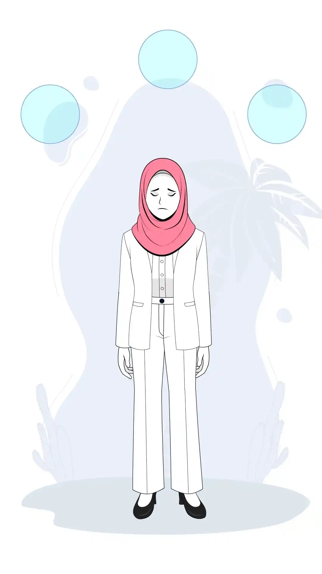 Hijab woman sad pose animated vector cartoon character AKA Ayat