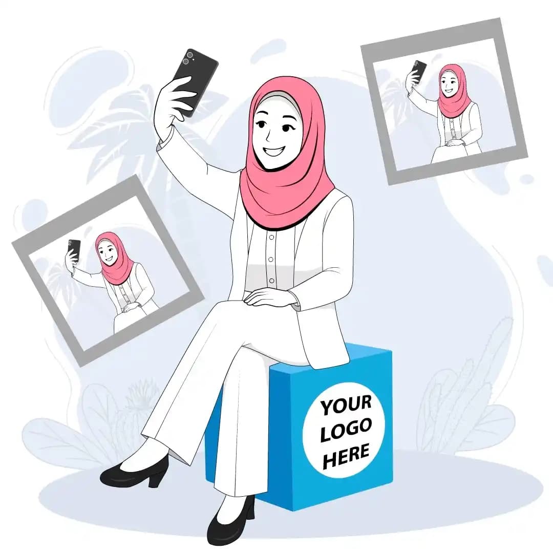 Hijab woman taking selfie animated vector cartoon character AKA Ayat