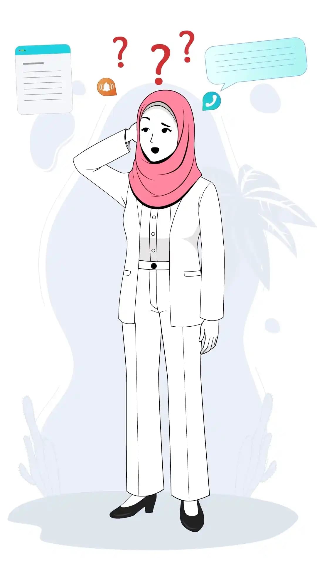 Hijab woman confused pose animated vector cartoon character AKA Ayat