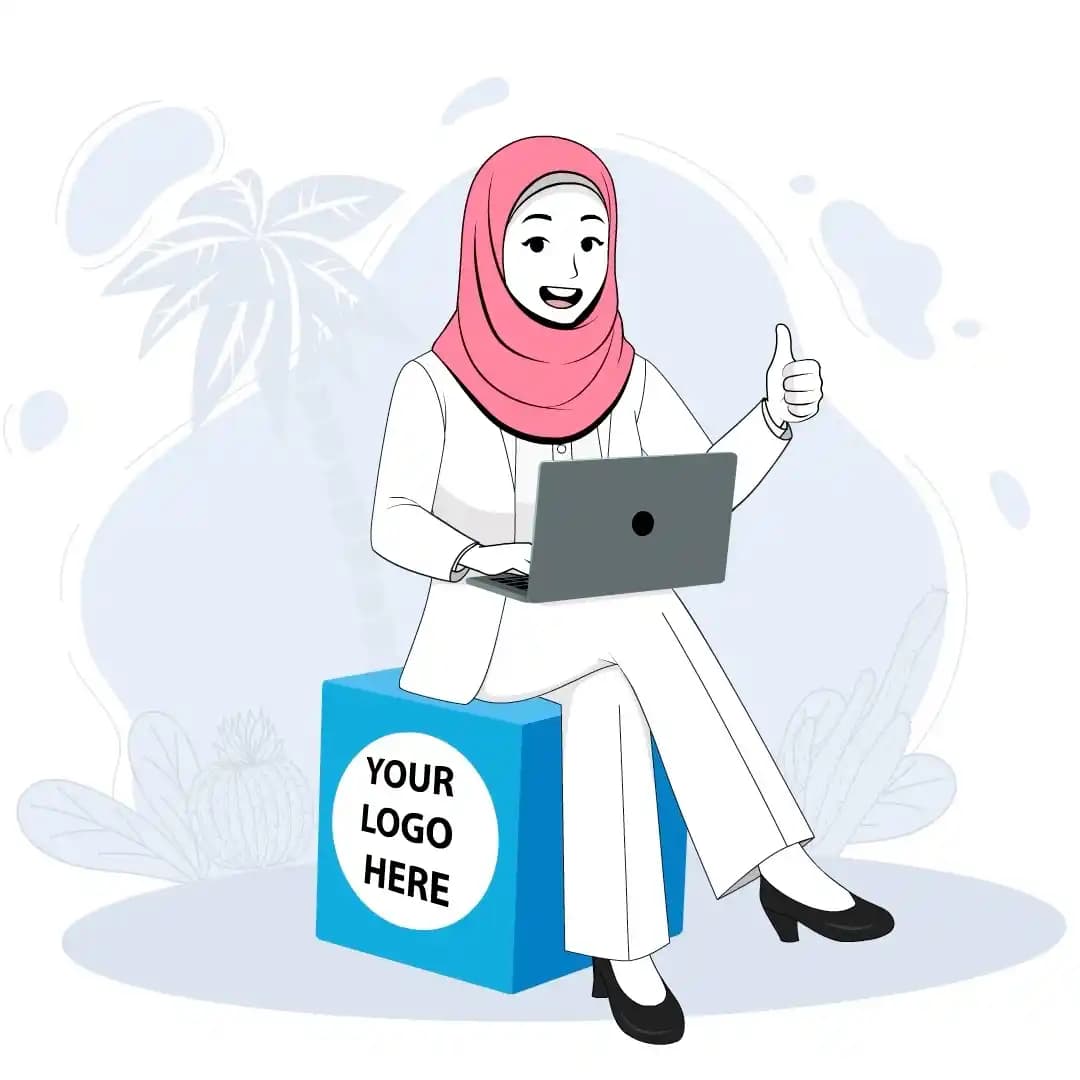 Hijab woman thumbs up with laptop vector cartoon character AKA Ayyat
