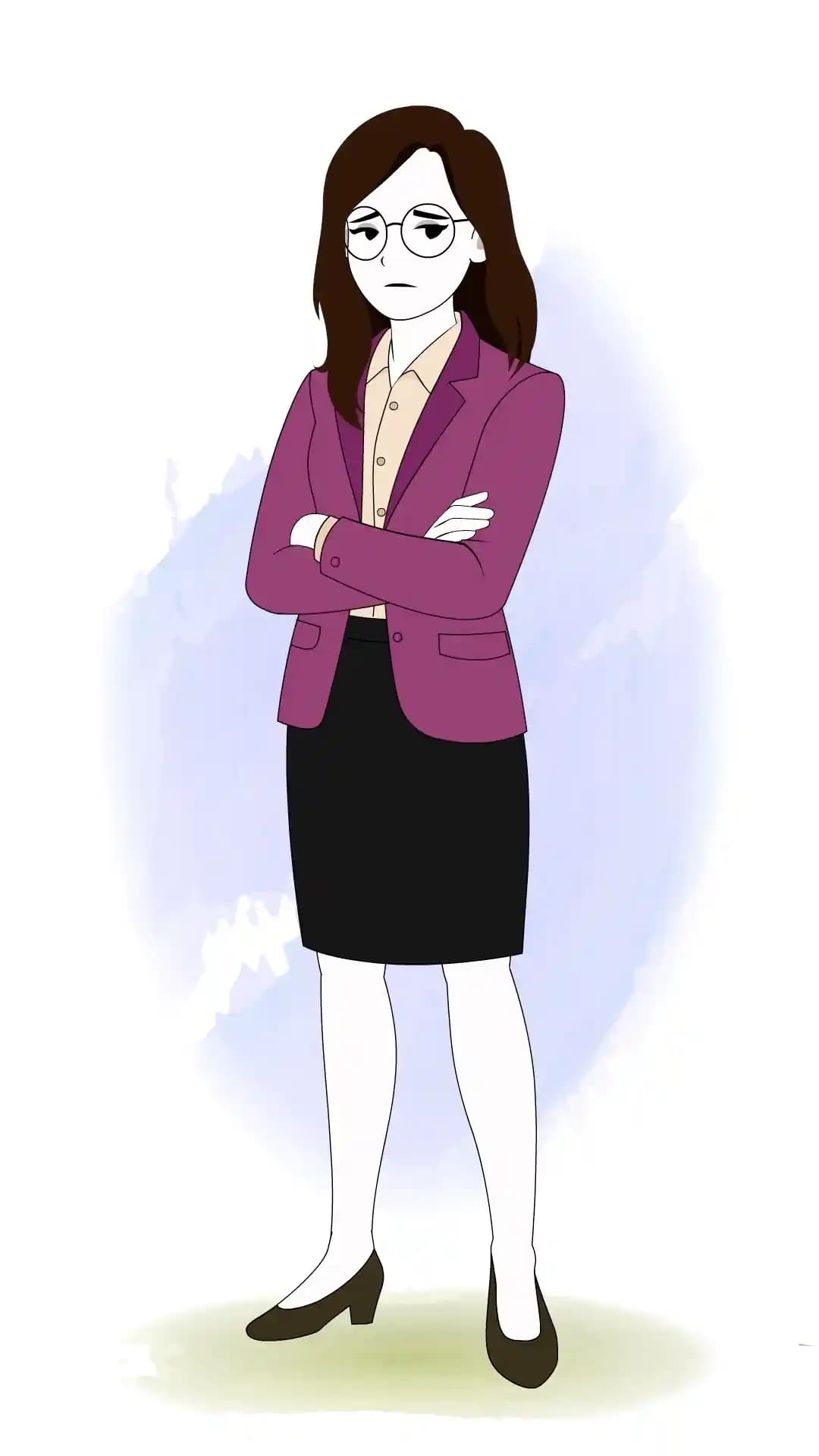 Annoyed Female Office Manager One Third View Animated Vector Cartoon Character AKA Freya
