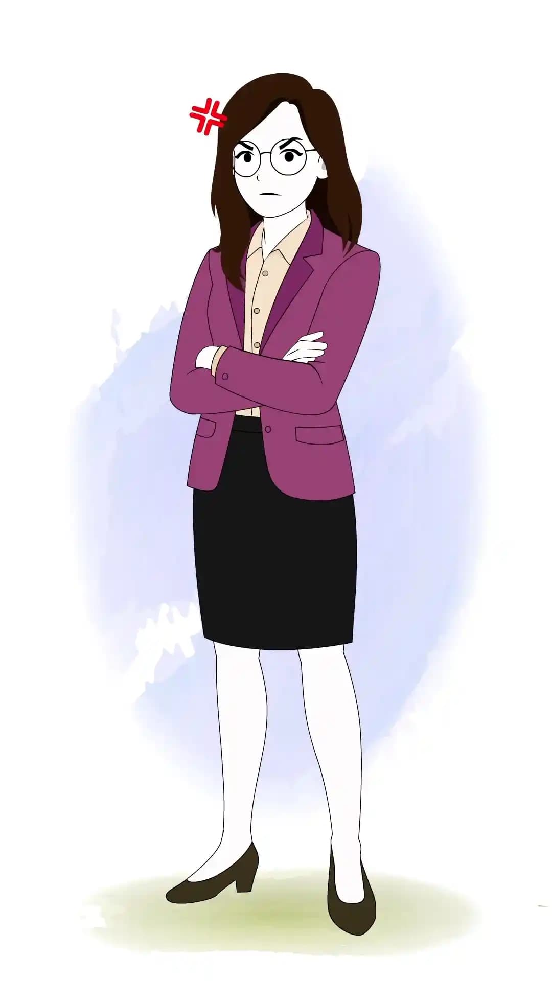 Angry Female Office Manager One Third View Animated Vector Cartoon Character AKA Freya