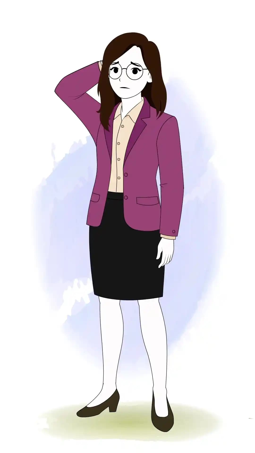 Nervous Female Office Manager One Third View Animated Vector Cartoon Character AKA Freya