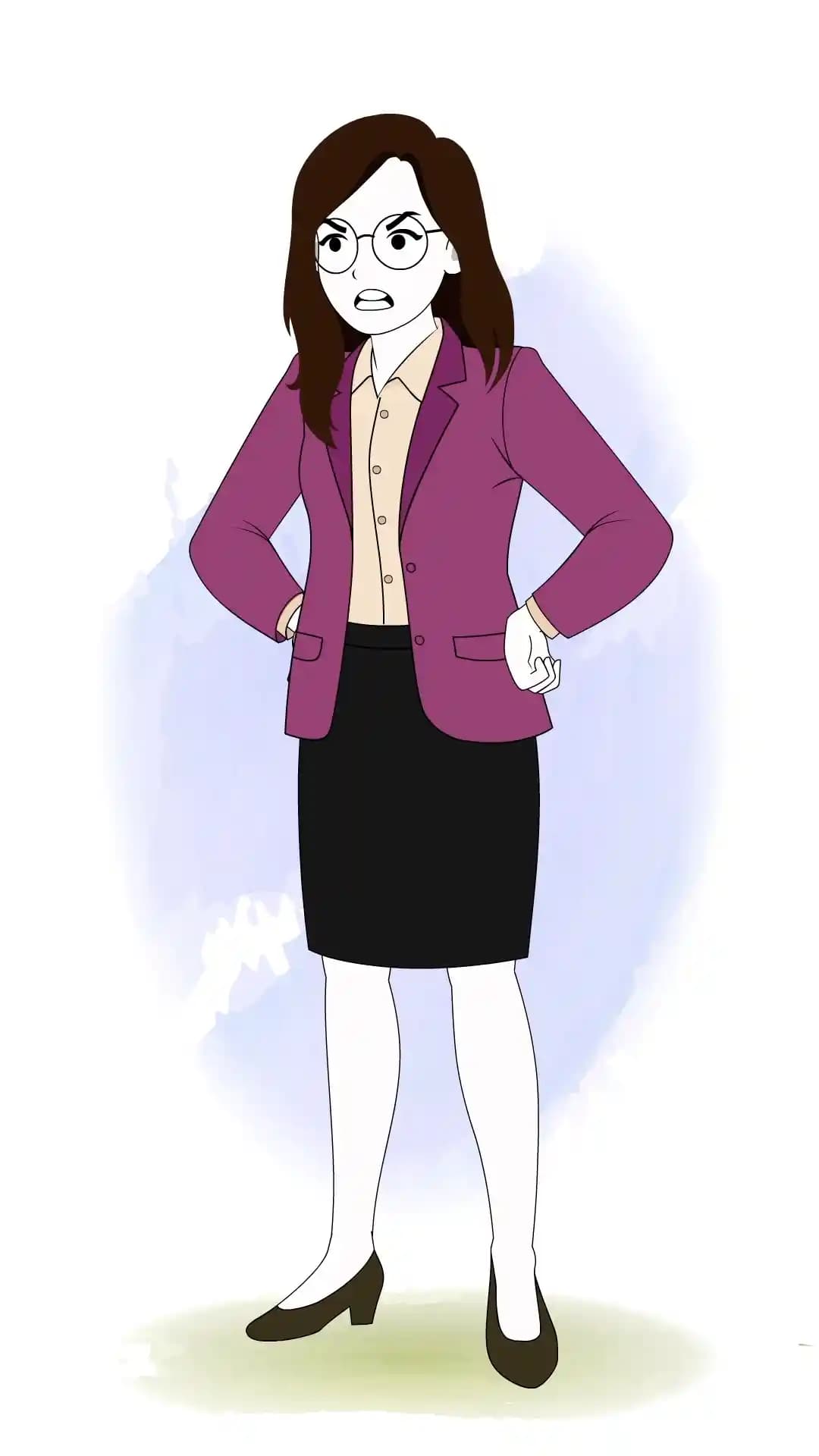 Anger Female Office Manager One Third View Animated Vector Cartoon Character AKA Freya