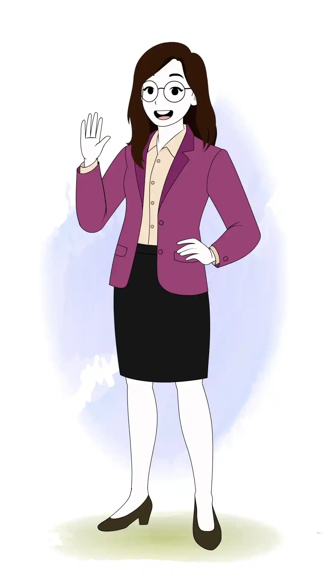 Cartoon woman waving and saying hi animated vector character AKA Freya