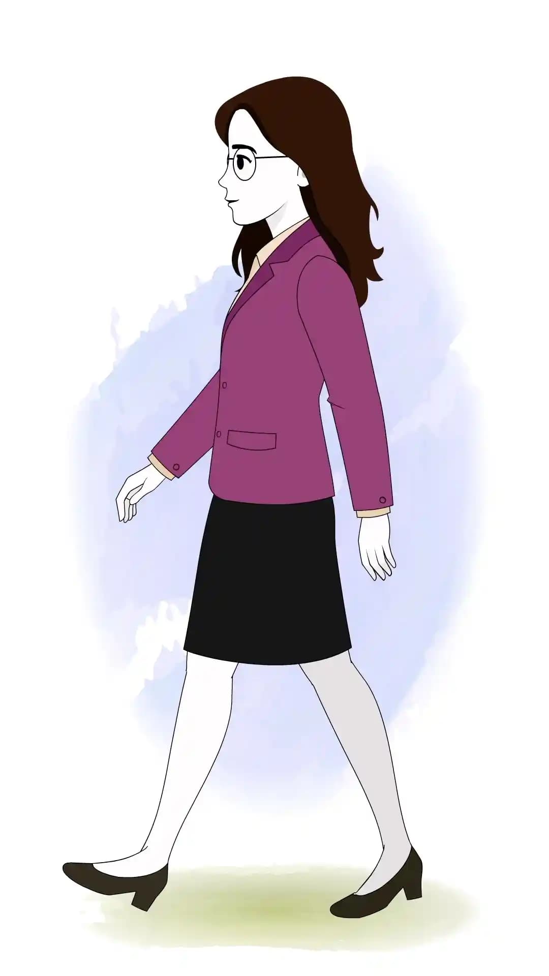Cartoon woman side walk pose animated vector character AKA Freya