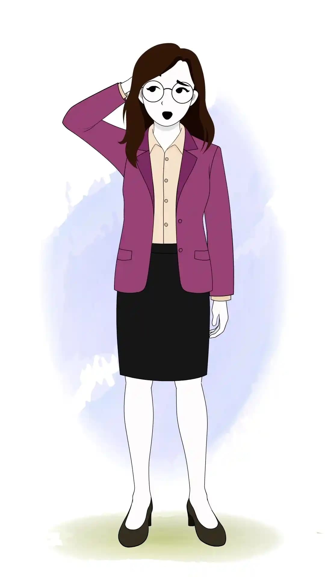 Cartoon woman confused office worker animated vector character AKA Freya